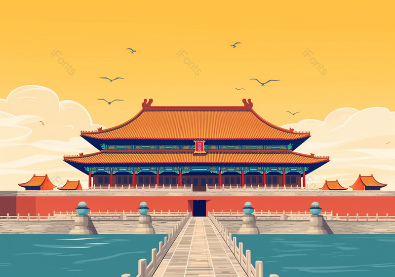 北京故宫古建筑宫殿河道插画背景,插画/手绘图,插画/手绘图库,插画/手绘图下载,插画/手绘